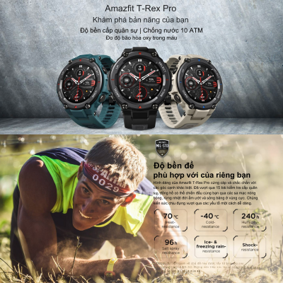 Đồng hồ thông minh Amazfit T-Rex Pro - Bền bỉ vượt giới hạn, chinh phục mọi thử thách T REX PRO