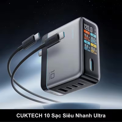 Củ Sạc Nhanh CukTech 10 Ultra GaN 120W Super Charger (AD1204U) CukTech 10 Ultra GaN 120W Super Charger