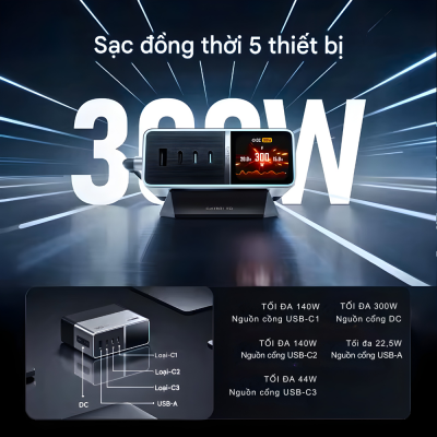Trạm Sạc CukTech 30 Ultra 300W GaN Desktop Charger (TA3005U) CukTech 30 Ultra 300W GaN Desktop Charger