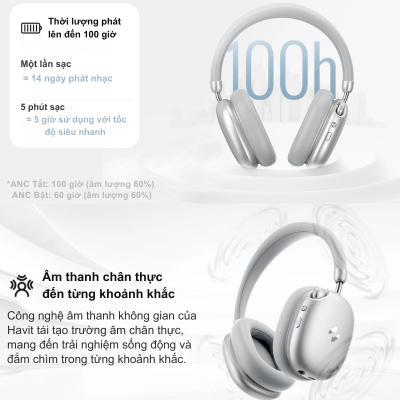 Tai nghe Havit H670BT ANC (Space S1) – Chụp tai Bluetooth chống ồn chủ động cao cấp H670BT