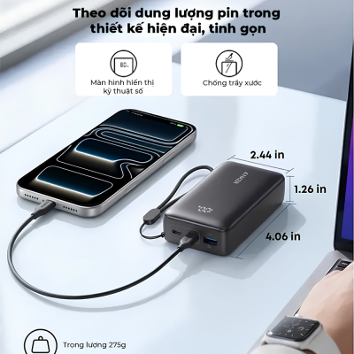 Pin Dự Phòng Anker A110J Zolo 2C1A 10000mAh 30W - Sạc Nhanh PD, Thiết Kế Nhỏ Gọn, 3 Cổng Sạc Tiện Lợi - <strong>Pin Dự Phòng Anker Zolo 2C1A 10000 30W - Anker A110J</strong> là giải pháp năng lượng di động thế hệ mới, kết hợp hoàn hảo giữa sức mạnh và sự tiện lợi. Với dung lượng 10.000mAh chuẩn 37Wh, mẫu <strong>Anker A110J</strong> này cho phép bạn sạc nhanh tối đa 30W cho các dòng iPhone, iPad và smartphone Android thông qua cổng USB-C hiện đại. Điểm vượt trội của sản phẩm nằm ở thiết kế 3 cổng sạc (2C1A), giúp nạp năng lượng đồng thời cho nhiều thiết bị mà vẫn đảm bảo an toàn tuyệt đối. Khả năng sạc đầu vào 30W giúp tái nạp đầy pin dự phòng một cách thần tốc. Với kích thước nhỏ gọn và trọng lượng 275g chắc chắn, <strong>Anker A110J</strong> là phụ kiện không thể thiếu cho những người thường xuyên di chuyển, đảm bảo thiết bị luôn đầy pin suốt ngày dài.