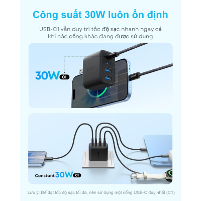 Củ Sạc Anker A121E - Công Suất 50W, 4 Cổng (2 USB-C & 2 USB-A) - Hàng Chính Hãng - <strong>Củ sạc Anker A121E</strong> là giải pháp năng lượng tất-cả-trong-một hoàn hảo cho người dùng sở hữu nhiều thiết bị công nghệ. Với tổng công suất lên đến 50W cùng thiết kế thông minh sở hữu 4 cổng đầu ra (2 cổng USB-C và 2 cổng USB-A), <strong>Anker A121E</strong> cho phép bạn sạc đồng thời điện thoại, máy tính bảng và các phụ kiện khác một cách nhanh chóng và an toàn. Sản phẩm kế thừa công nghệ sạc tiên tiến từ thương hiệu Anker, đảm bảo hiệu suất truyền tải điện ổn định và bảo vệ thiết bị tối đa khỏi các sự cố về điện. Với kích thước nhỏ gọn và độ bền cao, <strong>Anker A121E</strong> là người bạn đồng hành không thể thiếu trong mỗi chuyến đi hay tại bàn làm việc của bạn. Hãy trang bị ngay <strong>Anker A121E</strong> để trải nghiệm sự tiện lợi và tốc độ sạc vượt trội ngay hôm nay!