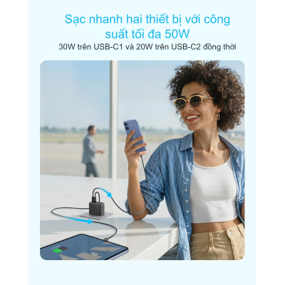 Củ Sạc Anker A121E - Công Suất 50W, 4 Cổng (2 USB-C & 2 USB-A) - Hàng Chính Hãng - <strong>Củ sạc Anker A121E</strong> là giải pháp năng lượng tất-cả-trong-một hoàn hảo cho người dùng sở hữu nhiều thiết bị công nghệ. Với tổng công suất lên đến 50W cùng thiết kế thông minh sở hữu 4 cổng đầu ra (2 cổng USB-C và 2 cổng USB-A), <strong>Anker A121E</strong> cho phép bạn sạc đồng thời điện thoại, máy tính bảng và các phụ kiện khác một cách nhanh chóng và an toàn. Sản phẩm kế thừa công nghệ sạc tiên tiến từ thương hiệu Anker, đảm bảo hiệu suất truyền tải điện ổn định và bảo vệ thiết bị tối đa khỏi các sự cố về điện. Với kích thước nhỏ gọn và độ bền cao, <strong>Anker A121E</strong> là người bạn đồng hành không thể thiếu trong mỗi chuyến đi hay tại bàn làm việc của bạn. Hãy trang bị ngay <strong>Anker A121E</strong> để trải nghiệm sự tiện lợi và tốc độ sạc vượt trội ngay hôm nay!