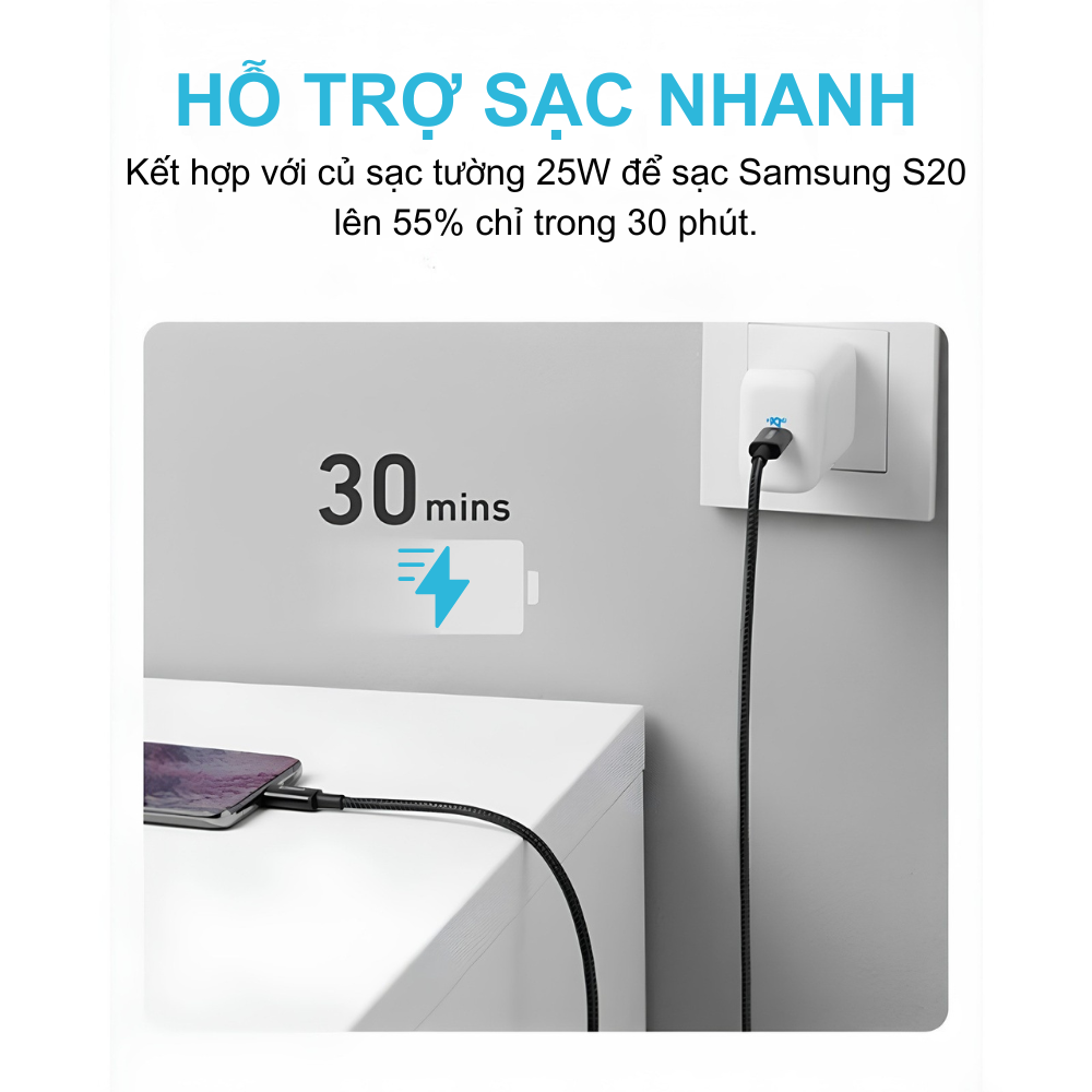Cáp Sạc Nhanh Anker A8752 - USB-C to USB-C 60W 1m, Dây Dù New Nylon Siêu Bền, 480Mbps, Màu Đen (Black) - Hàng Chính Hãng Cáp Sạc Nhanh Anker A8752 - USB-C to USB-C 60W 1m, Dây Dù New Nylon Siêu Bền, 480Mbps, Màu Đen (Black) - Hàng Chính Hãng - Hình ảnh 4