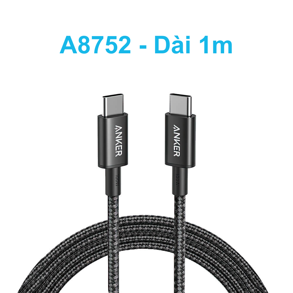 Cáp Sạc Nhanh Anker A8752 - USB-C to USB-C 60W 1m, Dây Dù New Nylon Siêu Bền, 480Mbps, Màu Đen (Black) - Hàng Chính Hãng Anker A8752