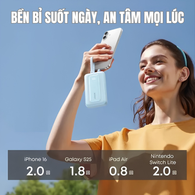 Pin Dự Phòng Anker Zolo 10000mAh 35W - A110L (Tích Hợp Sẵn 2 Cáp USB-C) - Sạc Cùng Lúc 4 Thiết Bị - Hàng Chính Hãng Pin Dự Phòng Anker Zolo 10000mAh 35W - A110L (Tích Hợp Sẵn 2 Cáp USB-C) - Sạc Cùng Lúc 4 Thiết Bị - Hàng Chính Hãng - <h2><span class="ng-star-inserted">Pin dự phòng Anker Zolo 10000mAh 35W - </span><strong class="ng-star-inserted"><span class="ng-star-inserted">A110L</span></strong><span class="ng-star-inserted"> là giải pháp sạc nhanh siêu nhỏ gọn với 2 cáp USB-C tích hợp sẵn tiện lợi. Với công suất 35W, </span><strong class="ng-star-inserted"><span class="ng-star-inserted">A110L</span></strong><span class="ng-star-inserted"> hỗ trợ sạc tối ưu cho iPhone 15, 16 và các dòng smartphone hiện đại. Dù chỉ nặng 220g, model </span><strong class="ng-star-inserted"><span class="ng-star-inserted">A110L</span></strong><span class="ng-star-inserted"> gây ấn tượng với khả năng sạc đồng thời 4 thiết bị cùng lúc qua hệ thống cáp và cổng USB-C, USB-A linh hoạt. Đây là người bạn đồng hành hoàn hảo, giúp bạn loại bỏ hoàn toàn nỗi lo quên cáp sạc và duy trì năng lượng bền bỉ mọi lúc mọi nơi.</span></h2>