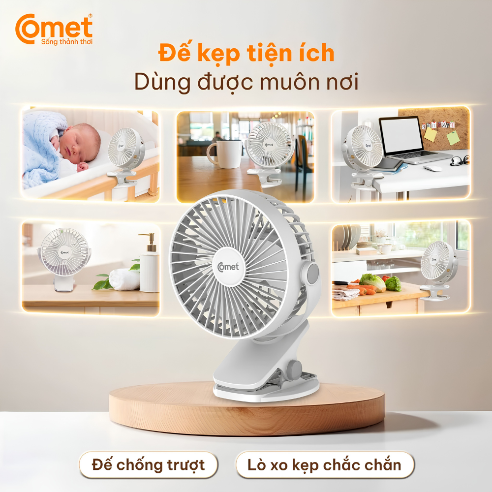 Quạt Kẹp Tích Điện Đa Năng Comet CRF0705 – Xoay 360 Độ, Pin 1800mAh, 3 Cấp Độ Gió Mạnh Mẽ Quạt Kẹp Tích Điện Đa Năng Comet CRF0705 – Xoay 360 Độ, Pin 1800mAh, 3 Cấp Độ Gió Mạnh Mẽ - Ảnh 4